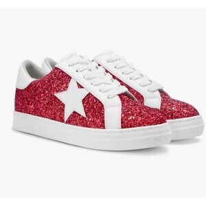 Women's Red White Glitter Star Sneakers Size 9 NEW NIB